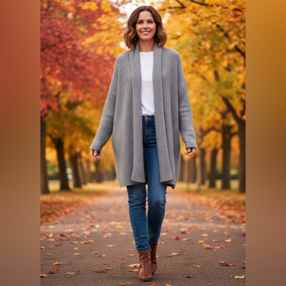 J. Crew Open Front Cardigan Shawl Ribbed Wool‎ Blend Gray Loose Fit XXS Cozy
